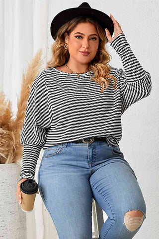 Shop Plus Size Striped Long Sleeve Top Now On Klozey Store - Trendy U.S. Premium Women Apparel & Accessories And Be Up-To-Fashion!