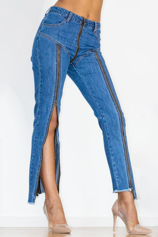 Shop Zip Detail Slit Long Jeans Now On Klozey Store - Trendy U.S. Premium Women Apparel & Accessories And Be Up-To-Fashion!