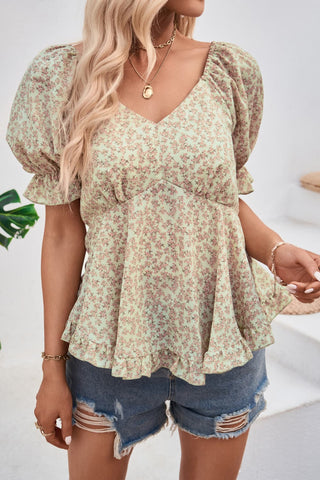 Shop V-Neck Flounce Sleeve Blouse Now On Klozey Store - Trendy U.S. Premium Women Apparel & Accessories And Be Up-To-Fashion!