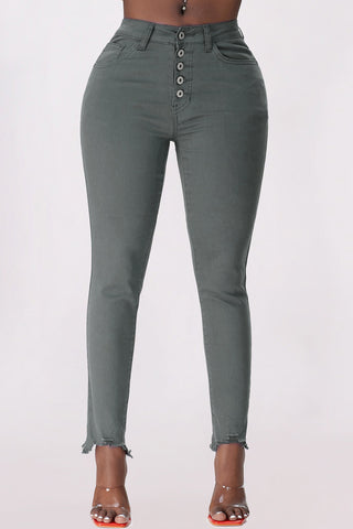 Shop Baeful Button Fly Hem Detail Skinny Jeans Now On Klozey Store - Trendy U.S. Premium Women Apparel & Accessories And Be Up-To-Fashion!