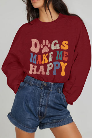 Shop Simply Love Full Size DOGS MAKE ME HAPPY Graphic Sweatshirt Now On Klozey Store - Trendy U.S. Premium Women Apparel & Accessories And Be Up-To-Fashion!