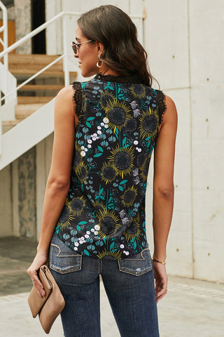 Shop Sunflower Print Lace Trim Tank Now On Klozey Store - Trendy U.S. Premium Women Apparel & Accessories And Be Up-To-Fashion!