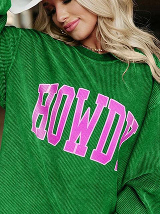 Shop Full Size HOWDY Graphic Round Neck Sweatshirt Now On Klozey Store - Trendy U.S. Premium Women Apparel & Accessories And Be Up-To-Fashion!