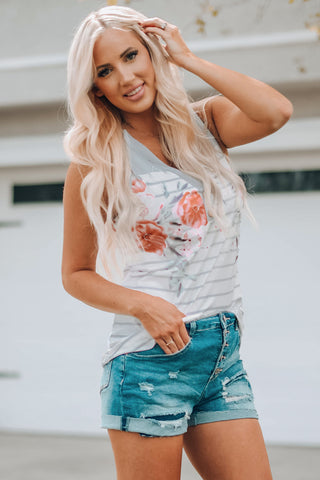 Shop Mixed Print Buttoned V-Neck Tank Now On Klozey Store - Trendy U.S. Premium Women Apparel & Accessories And Be Up-To-Fashion!