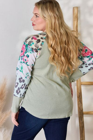 Shop Hailey & Co Full Size Printed Round Neck Blouse Now On Klozey Store - Trendy U.S. Premium Women Apparel & Accessories And Be Up-To-Fashion!