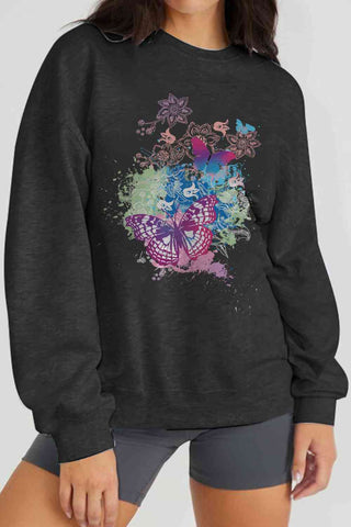 Shop Simply Love Simply Love Full Size Butterfly Graphic Sweatshirt Now On Klozey Store - Trendy U.S. Premium Women Apparel & Accessories And Be Up-To-Fashion!