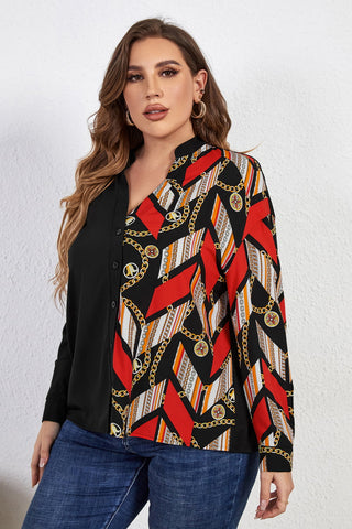 Shop Plus Size Contrast Color Notched Neck Shirt Now On Klozey Store - Trendy U.S. Premium Women Apparel & Accessories And Be Up-To-Fashion!