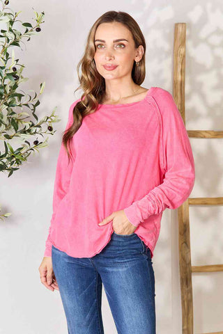 Shop Zenana Round Neck Long Sleeve Top Now On Klozey Store - Trendy U.S. Premium Women Apparel & Accessories And Be Up-To-Fashion!