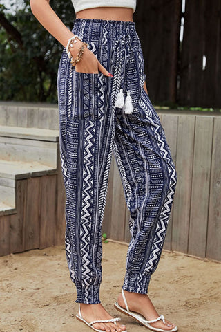 Shop Geometric Print Tassel High-Rise Pants Now On Klozey Store - Trendy U.S. Premium Women Apparel & Accessories And Be Up-To-Fashion!