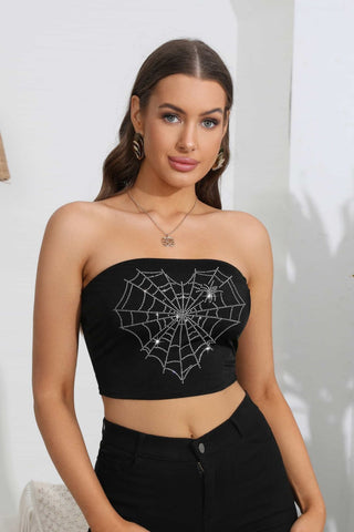Shop Heart Spider Web Graphic Tube Top Now On Klozey Store - Trendy U.S. Premium Women Apparel & Accessories And Be Up-To-Fashion!