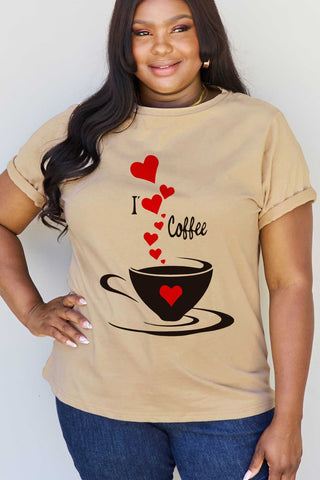 Shop Simply Love Full Size I LOVE COFFEE Graphic Cotton Tee Now On Klozey Store - Trendy U.S. Premium Women Apparel & Accessories And Be Up-To-Fashion!