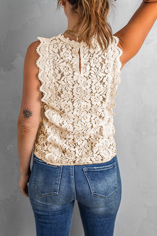 Shop Scalloped V-Neck Lace Tank Now On Klozey Store - Trendy U.S. Premium Women Apparel & Accessories And Be Up-To-Fashion!