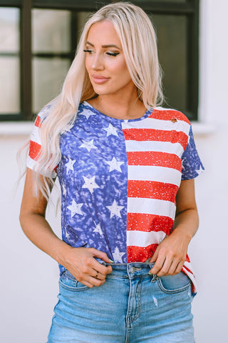 Shop US Flag Round Neck Short Sleeve T-Shirt Now On Klozey Store - Trendy U.S. Premium Women Apparel & Accessories And Be Up-To-Fashion!