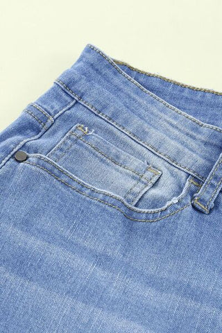 Shop Button-Fly Distressed Raw Hem Flare Jeans Now On Klozey Store - Trendy U.S. Premium Women Apparel & Accessories And Be Up-To-Fashion!