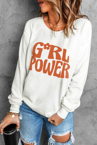 Shop GIRL POWER Graphic Round Neck Sweatshirt Now On Klozey Store - Trendy U.S. Premium Women Apparel & Accessories And Be Up-To-Fashion!