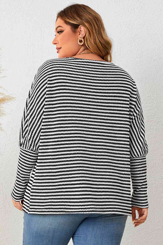 Shop Plus Size Striped Long Sleeve Top Now On Klozey Store - Trendy U.S. Premium Women Apparel & Accessories And Be Up-To-Fashion!