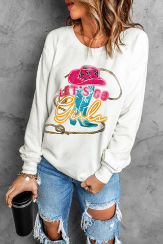 Shop LET'S GO GIRLS Graphic Round Neck Sweatshirt Now On Klozey Store - Trendy U.S. Premium Women Apparel & Accessories And Be Up-To-Fashion!