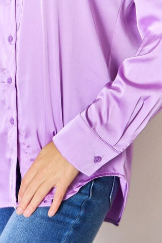 Shop Zenana Satin Button Down Long Sleeve Shirt Now On Klozey Store - Trendy U.S. Premium Women Apparel & Accessories And Be Up-To-Fashion!