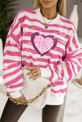 Shop Heart Sequin Striped Dropped Shoulder Sweatshirt Now On Klozey Store - Trendy U.S. Premium Women Apparel & Accessories And Be Up-To-Fashion!