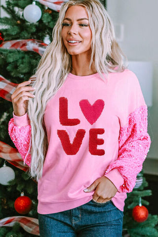 Shop LOVE Sequin Dropped Shoulder Sweatshirt Now On Klozey Store - Trendy U.S. Premium Women Apparel & Accessories And Be Up-To-Fashion!