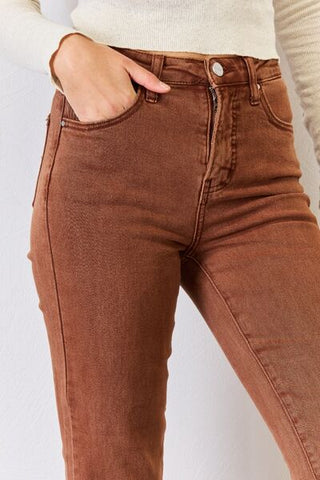 Shop RISEN Full Size High Rise Tummy Control Straight Jeans Now On Klozey Store - Trendy U.S. Premium Women Apparel & Accessories And Be Up-To-Fashion!