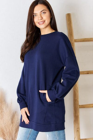 Shop Zenana Oversized Round Neck Long Sleeve Sweatshirt Now On Klozey Store - Trendy U.S. Premium Women Apparel & Accessories And Be Up-To-Fashion!