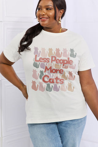 Shop Simply Love Full Size LESS PEOPLE MORE CATS Graphic Cotton Tee Now On Klozey Store - Trendy U.S. Premium Women Apparel & Accessories And Be Up-To-Fashion!