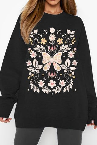 Shop Simply Love Full Size Flower and Butterfly Graphic Sweatshirt Now On Klozey Store - Trendy U.S. Premium Women Apparel & Accessories And Be Up-To-Fashion!