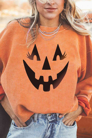 Shop Round Neck Dropped Shoulder Jack-O'-Lantern Graphic Sweatshirt Now On Klozey Store - Trendy U.S. Premium Women Apparel & Accessories And Be Up-To-Fashion!