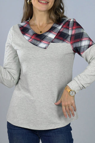 Shop Asymmetrical Plaid Print Long Sleeve Tee Now On Klozey Store - Trendy U.S. Premium Women Apparel & Accessories And Be Up-To-Fashion!