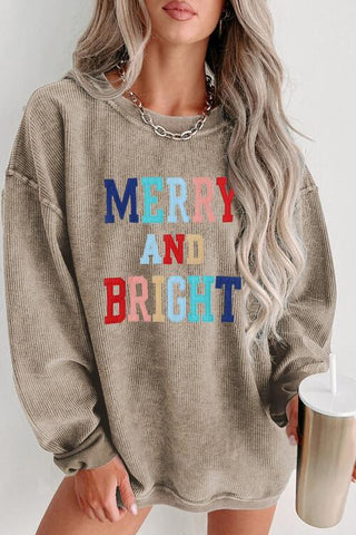 Shop MERRY AND BRIGHT Graphic Sweatshirt Now On Klozey Store - Trendy U.S. Premium Women Apparel & Accessories And Be Up-To-Fashion!