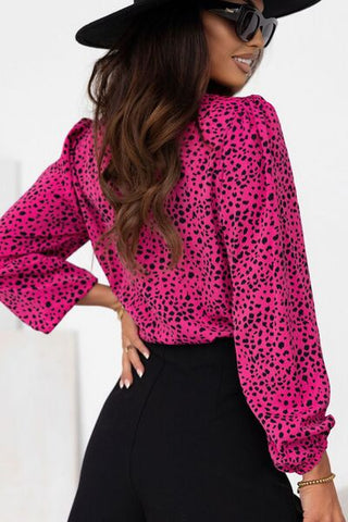 Shop Leopard Round Neck Balloon Sleeve Blouse Now On Klozey Store - Trendy U.S. Premium Women Apparel & Accessories And Be Up-To-Fashion!