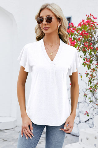Shop V-Neck Flutter Sleeve T-Shirt Now On Klozey Store - Trendy U.S. Premium Women Apparel & Accessories And Be Up-To-Fashion!