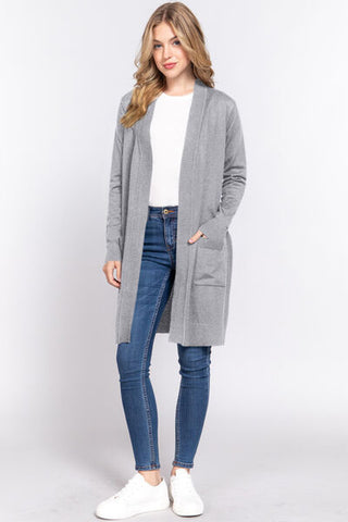 Shop ACTIVE BASIC Open Front Rib Trim Long Sleeve Knit Cardigan Now On Klozey Store - Trendy U.S. Premium Women Apparel & Accessories And Be Up-To-Fashion!