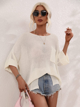 Shop Boat Neck Cuffed Sleeve Slit Tunic Knit Top Now On Klozey Store - Trendy U.S. Premium Women Apparel & Accessories And Be Up-To-Fashion!