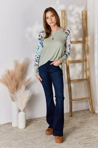 Shop Hailey & Co Full Size Printed Round Neck Blouse Now On Klozey Store - Trendy U.S. Premium Women Apparel & Accessories And Be Up-To-Fashion!