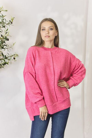 Shop Zenana Full Size Center Seam Long Sleeve Sweatshirt Now On Klozey Store - Trendy U.S. Premium Women Apparel & Accessories And Be Up-To-Fashion!