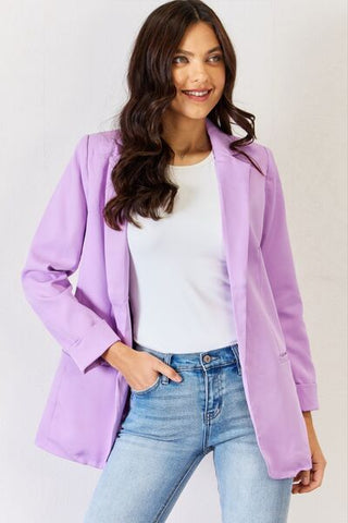 Shop Zenana Open Front Long Sleeve Blazer Now On Klozey Store - Trendy U.S. Premium Women Apparel & Accessories And Be Up-To-Fashion!
