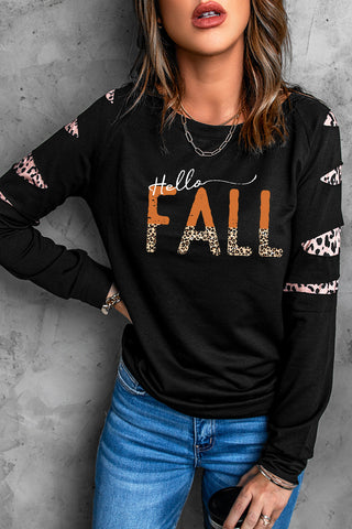 Shop Leopard Long Sleeve Round Neck HELLO FALL Graphic Sweatshirt Now On Klozey Store - Trendy U.S. Premium Women Apparel & Accessories And Be Up-To-Fashion!