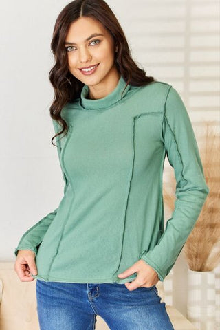 Shop POL Exposed Seam Long Sleeve Knit Top Now On Klozey Store - Trendy U.S. Premium Women Apparel & Accessories And Be Up-To-Fashion!