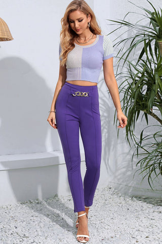 Shop Chain Detail Slim Fit Cropped Pants Now On Klozey Store - Trendy U.S. Premium Women Apparel & Accessories And Be Up-To-Fashion!