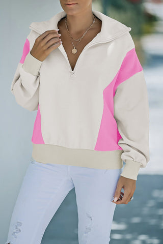 Shop Color Block Quarter-Zip Sweatshirt Now On Klozey Store - Trendy U.S. Premium Women Apparel & Accessories And Be Up-To-Fashion!