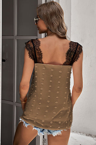 Shop Contrast Lace Trim Swiss Dot Tank Now On Klozey Store - Trendy U.S. Premium Women Apparel & Accessories And Be Up-To-Fashion!