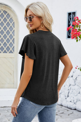 Shop V-Neck Flutter Sleeve T-Shirt Now On Klozey Store - Trendy U.S. Premium Women Apparel & Accessories And Be Up-To-Fashion!