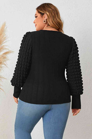 Shop Plus Size Round Neck Lantern Sleeve Blouse Now On Klozey Store - Trendy U.S. Premium Women Apparel & Accessories And Be Up-To-Fashion!