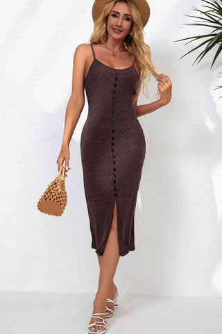 Shop Decorative Button Slit Midi Dress Now On Klozey Store - Trendy U.S. Premium Women Apparel & Accessories And Be Up-To-Fashion!