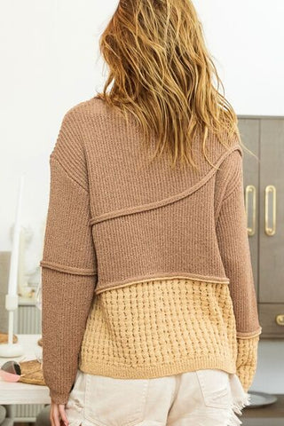 Shop BiBi Texture Detail Contrast Drop Shoulder Sweater Now On Klozey Store - Trendy U.S. Premium Women Apparel & Accessories And Be Up-To-Fashion!