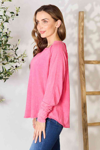 Shop Zenana Round Neck Long Sleeve Top Now On Klozey Store - Trendy U.S. Premium Women Apparel & Accessories And Be Up-To-Fashion!