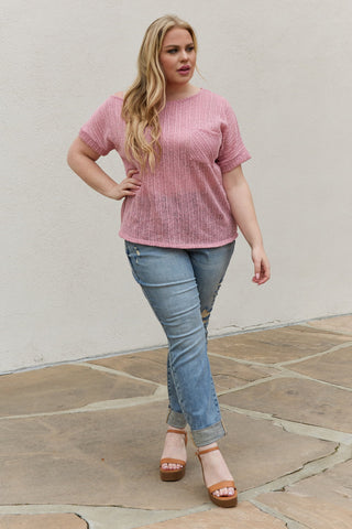 Shop e.Luna Full Size Chunky Knit Short Sleeve Top in Mauve Now On Klozey Store - Trendy U.S. Premium Women Apparel & Accessories And Be Up-To-Fashion!