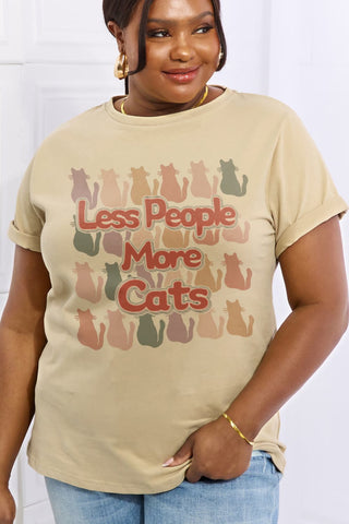 Shop Simply Love Full Size LESS PEOPLE MORE CATS Graphic Cotton Tee Now On Klozey Store - Trendy U.S. Premium Women Apparel & Accessories And Be Up-To-Fashion!